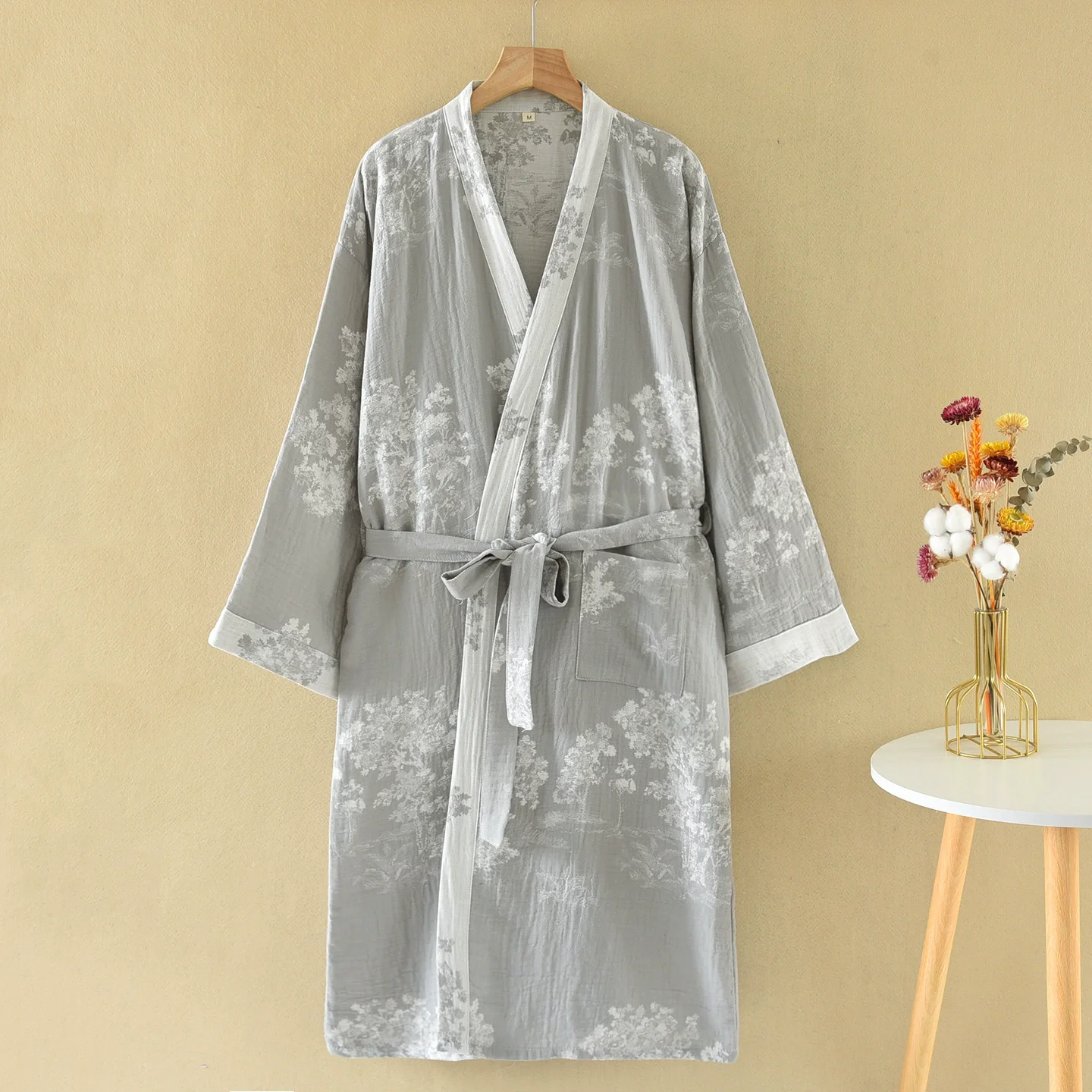 Multi Colors Kimono Bathrobe For Spring Autumn Floral Dressing Gown Cardigan Sleeping Robe With Belt Sleepwear Clothes