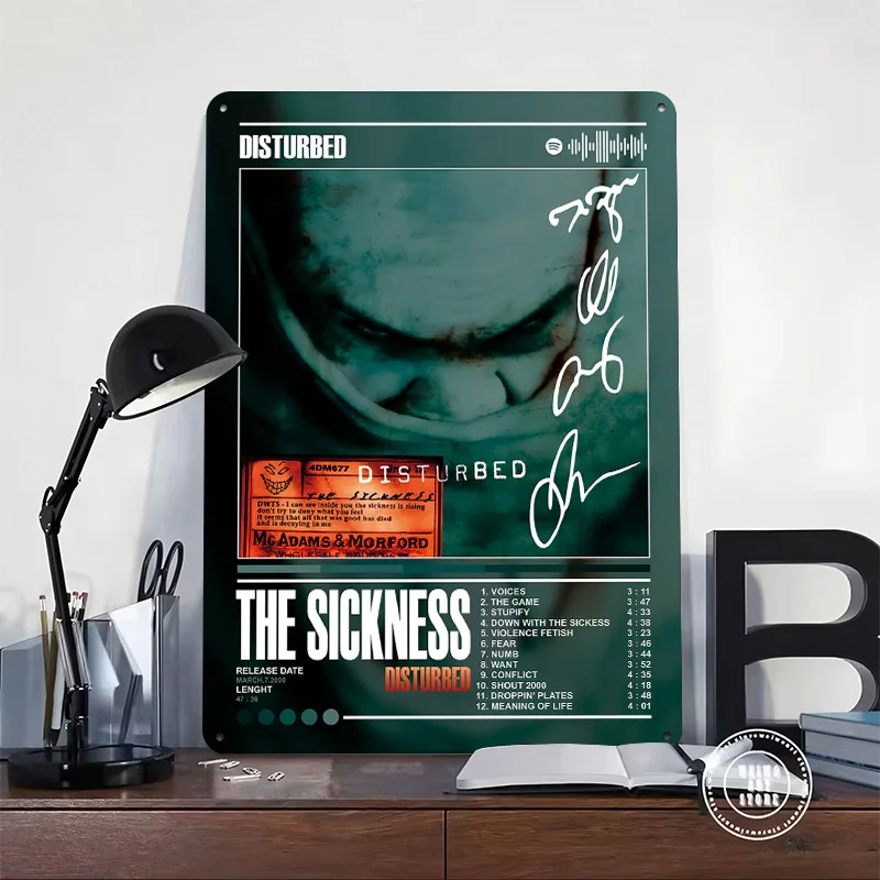 Disturbed - The Sickness 3D Texture Printed Poster Custom Vintage Metal Tin Plate Sign for Wall Art Decoration Bedroom House