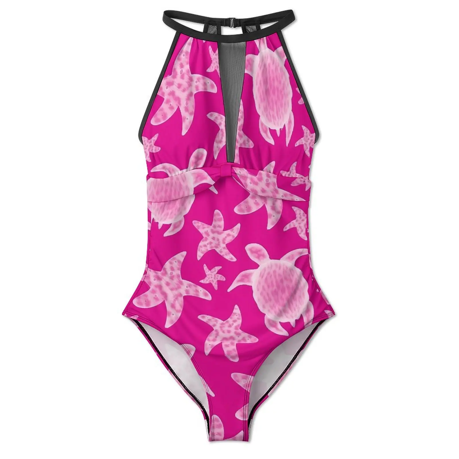 Pink Turtles Swimsuit Cute Starfish One Piece Swimwear Push Up Stylish Bathing Suits Sexy Holiday Swim Design Bodysuit image 2