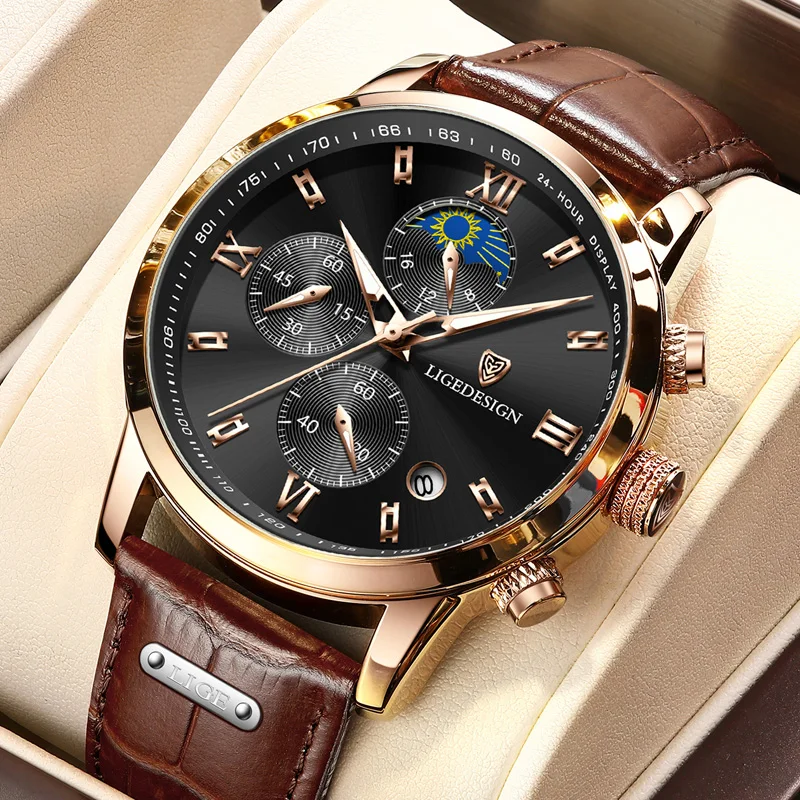 2024 New Man Watch LIGE Top Brand Luxury Leather Casual Quartz Watches Mens Sport Waterproof Clock Watch Relogios Masculino+Box