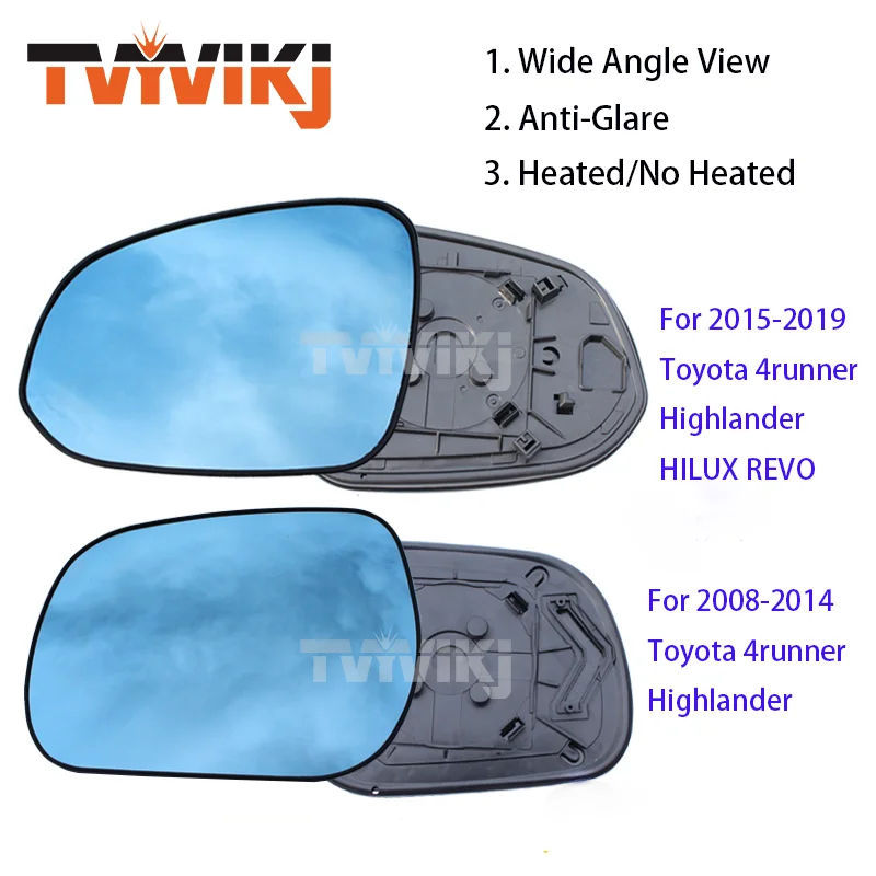 

1 pair Side Rearview Mirror Blue Glass Lens For TOYOTA Highlander 4runner 2008-2019 HILUX REVO VIGO Wide Angle View anti glare