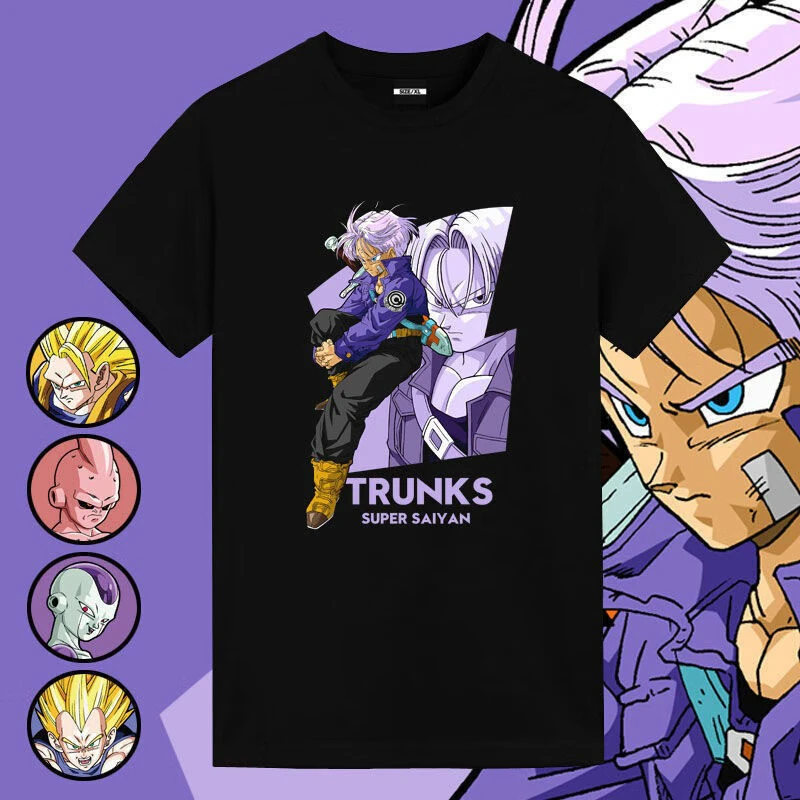 2026 Sommer Dragon Ball Trunks Print T-Shirt für Herren, Retro Klassisches Oversize 100% Baumwoll-Tee, Schnelltrocknendes Lässiges Unisex Anime-Oberteil