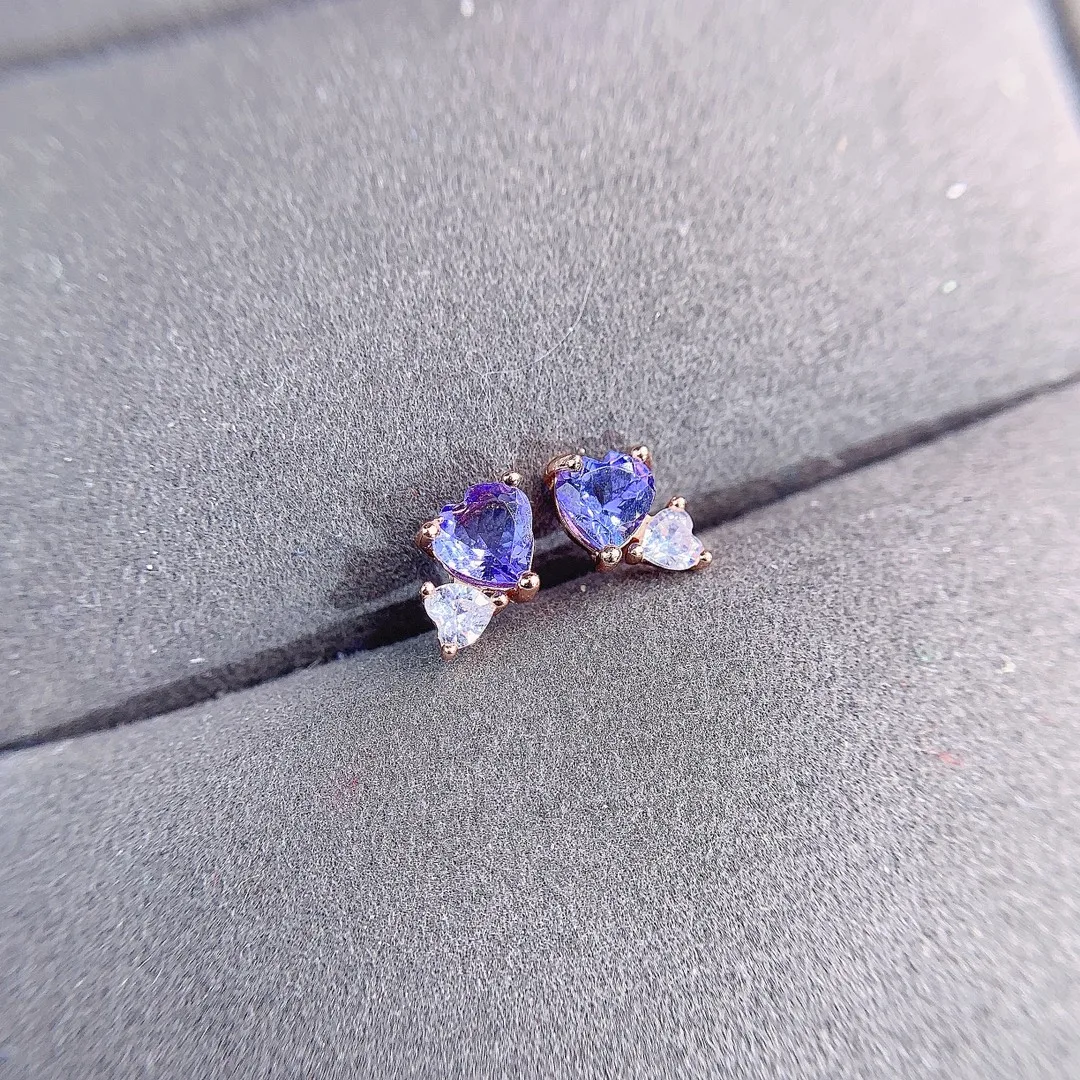 Natural Tanzanite earrings, 925 silver certification, heart shaped 5x5mm purple gem, beautiful girl gift, free delivery