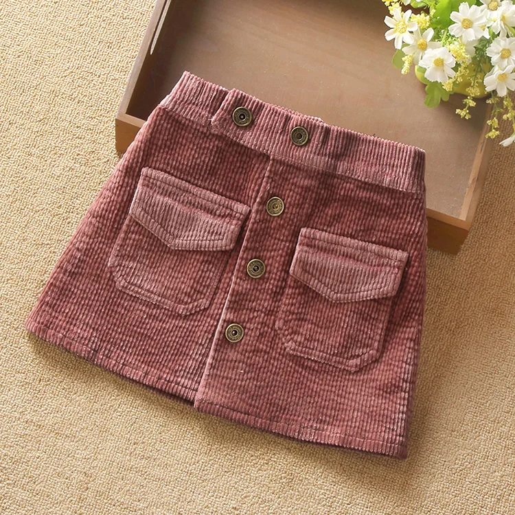 Children's clothing Girls' skirt autumn clothing DenimGirls' short skirt Children's hip-wrapped corduroy Baby pink Kilt