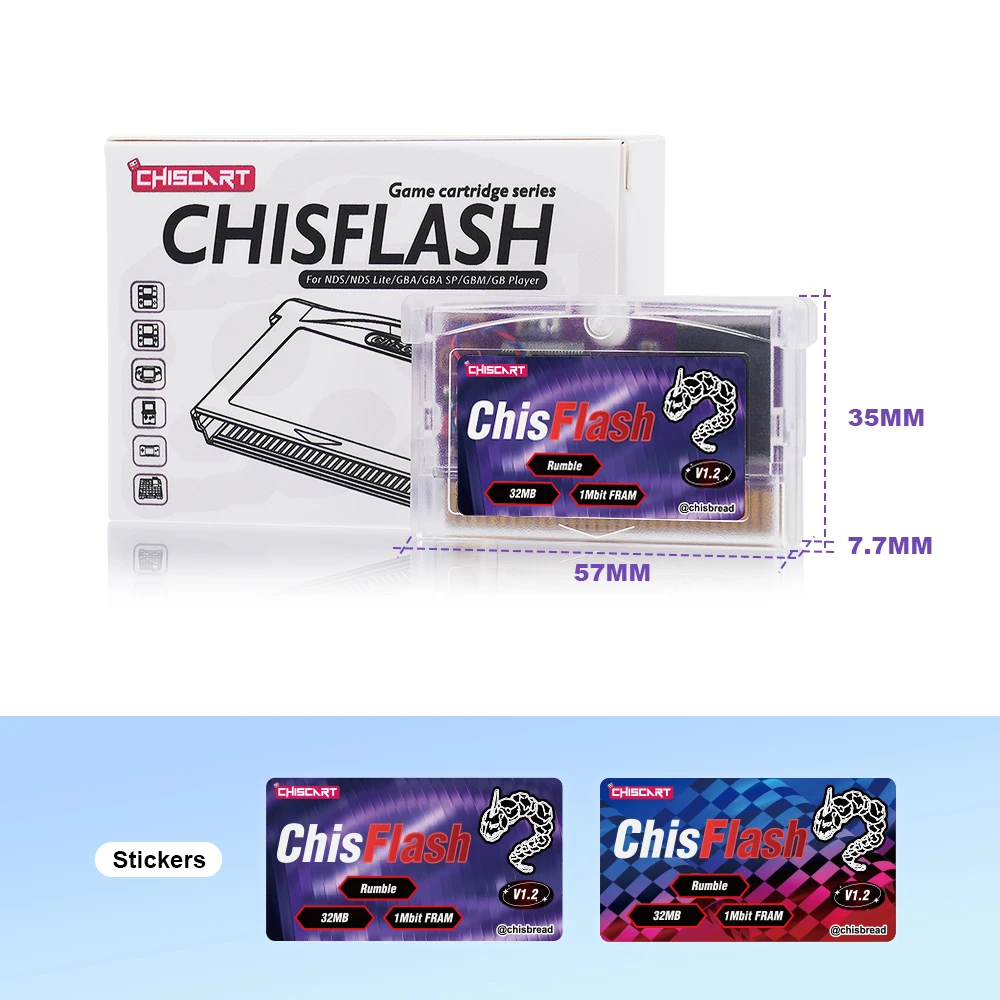 Chiscart ChisFlash V1.2 Rumble Rewritable GBA Flash Cart Kompatybilny z GBA, GBA SP, GB Micro, DS, DS Lite i GameBoy Player — zdjęcie produktu 4