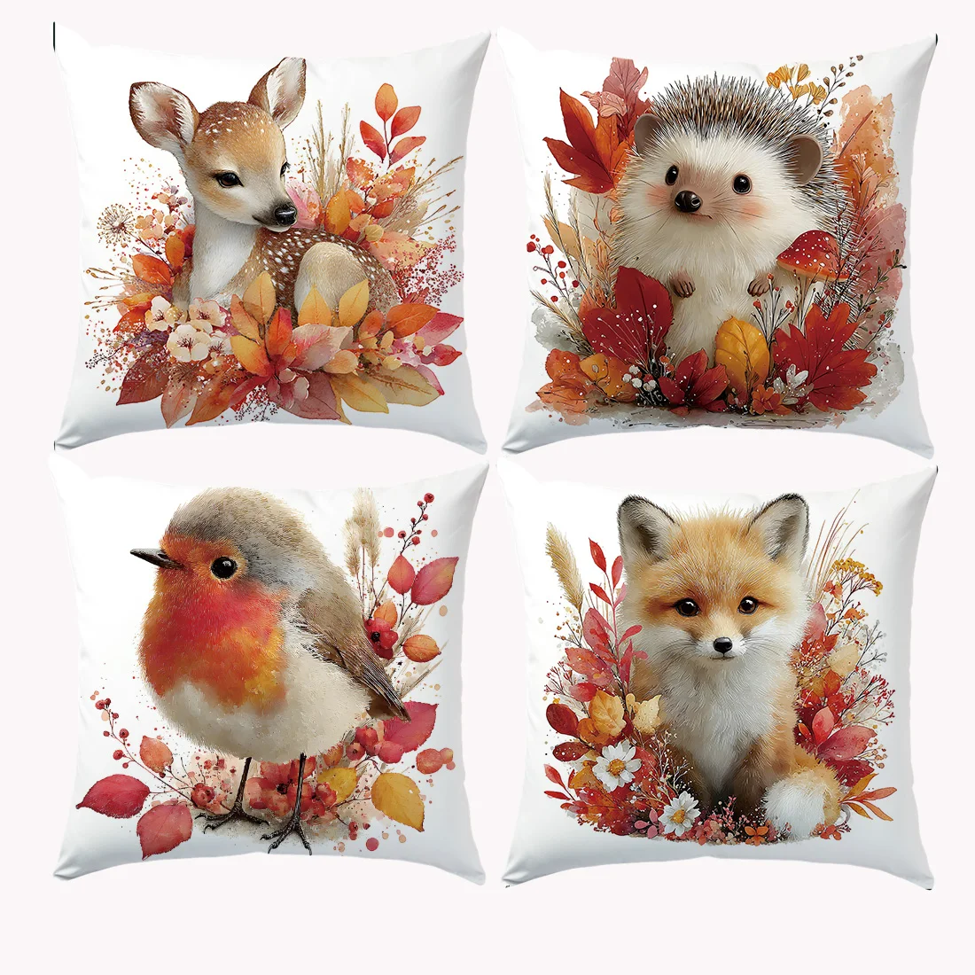 45*45cm Fall Leaves  Small Animal Throw Pillow Cover, Golden Autumn Atmosphere for Home Sofa Car Cushion Cover Decor Gifts