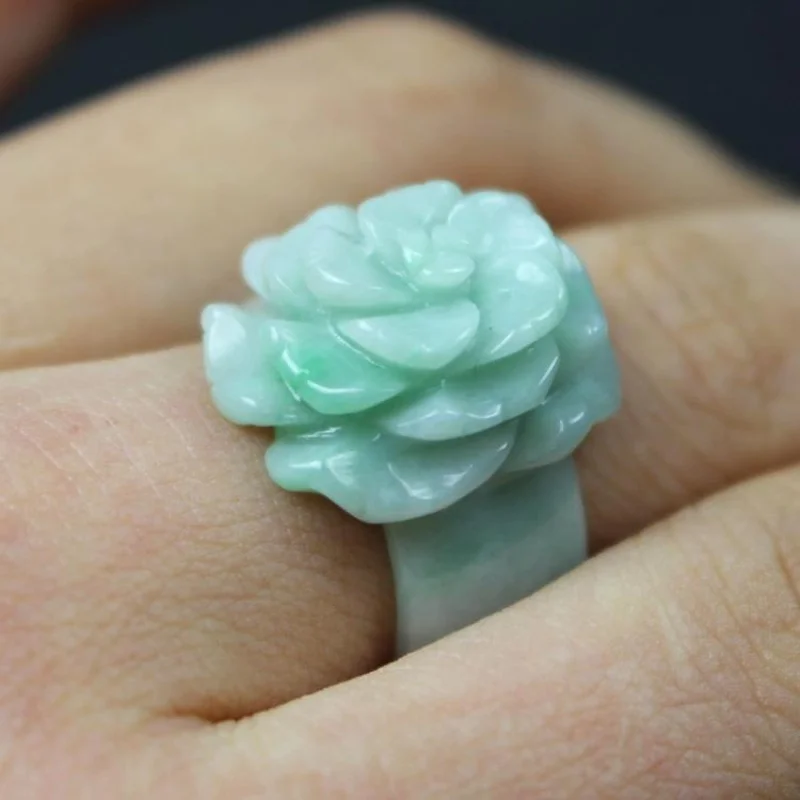 

Natural Jade Ring Carved Flower Jade Ring Peony Flower Ring Jade Ring for Women with Certificate