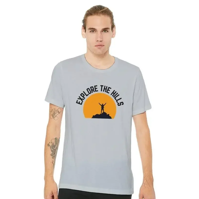 Explore the Hills mens T shirt Hiking Premium Crewneck Bella Canvas 3001