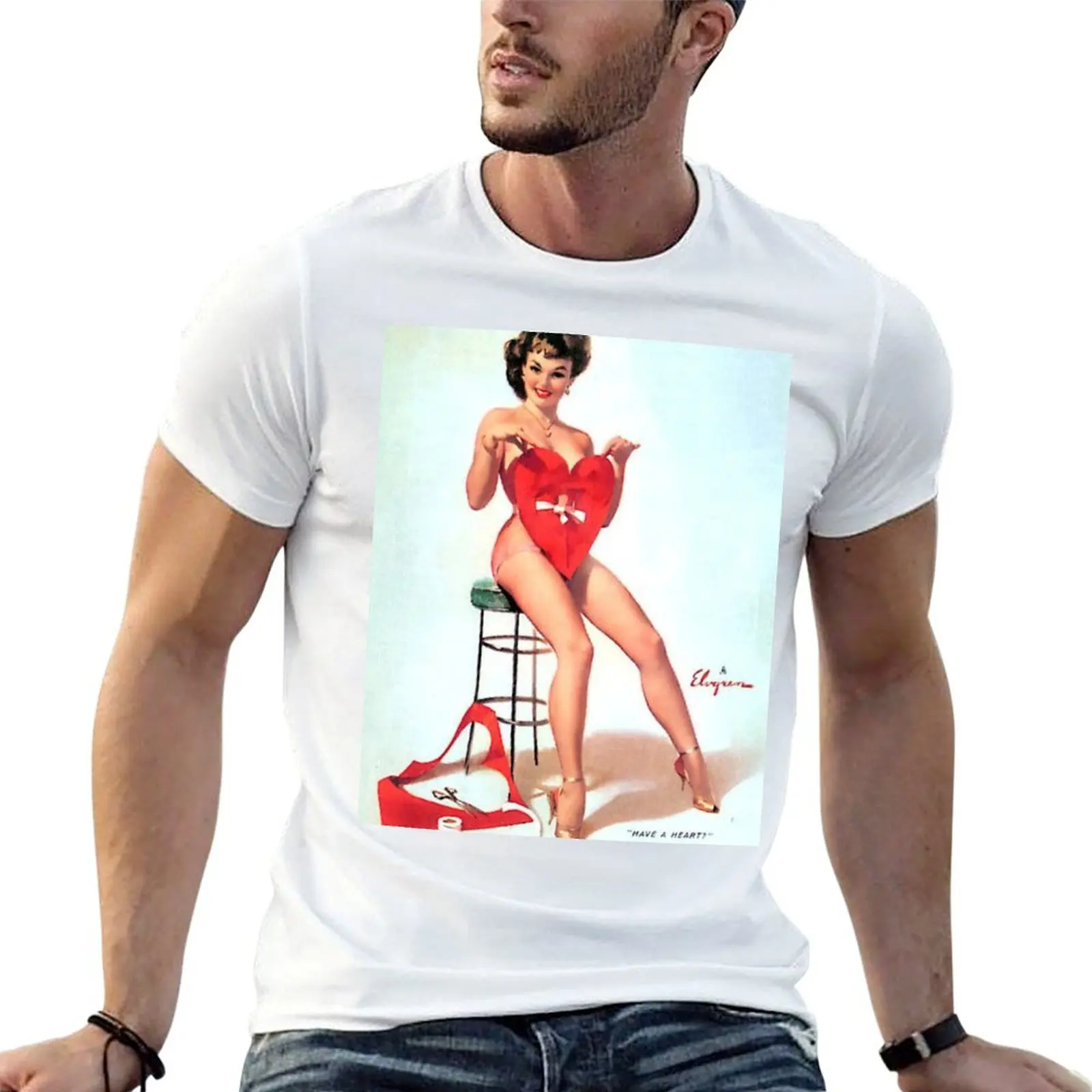 Pin-Up Girl - Elvgren - Vintage T-Shirt Big Size Loose Fit Tee Shirt