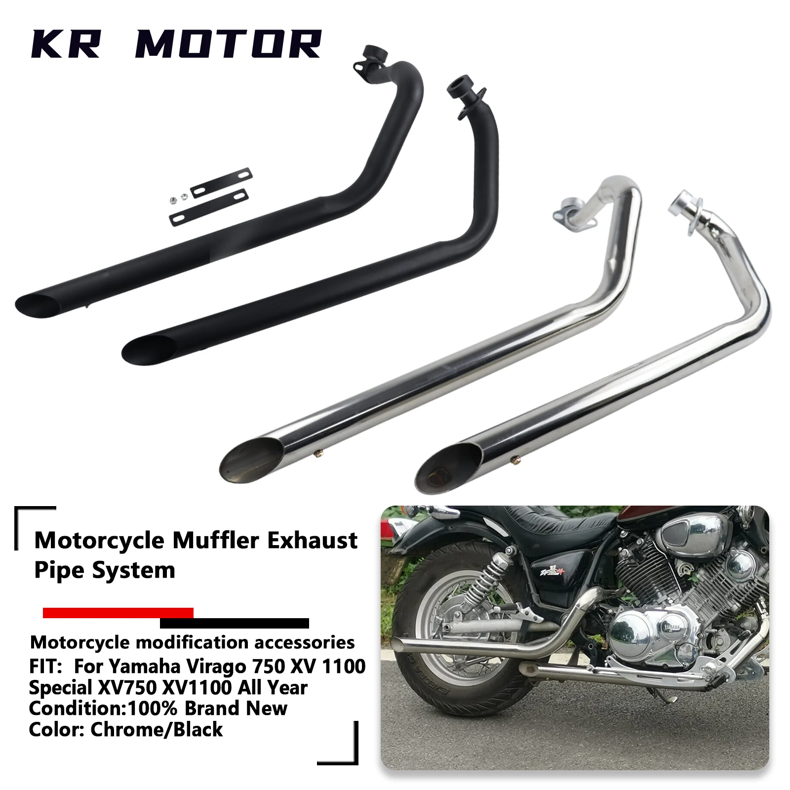 

Fits For Yamaha Virago XV750/1100 S Special XV750 XV1100 All Year Motorcycle Entire Exhaust System Oblique Incision Exhaust Pipe