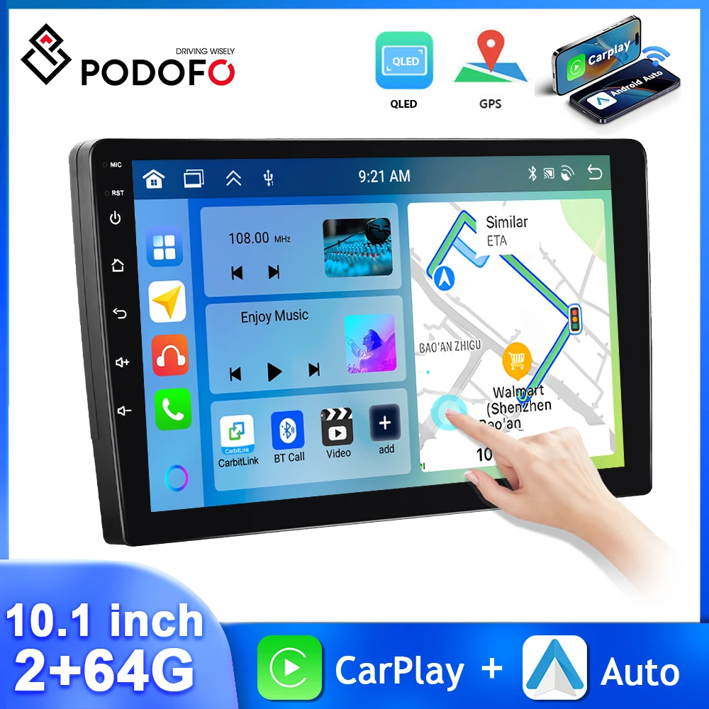 

Podofo 7/9/10.1'' Car Radio 4Core Multimedia Player 2+64G Carplay Android Auto WIFI GPS Navigation DSP FM BT Android Car Stereo