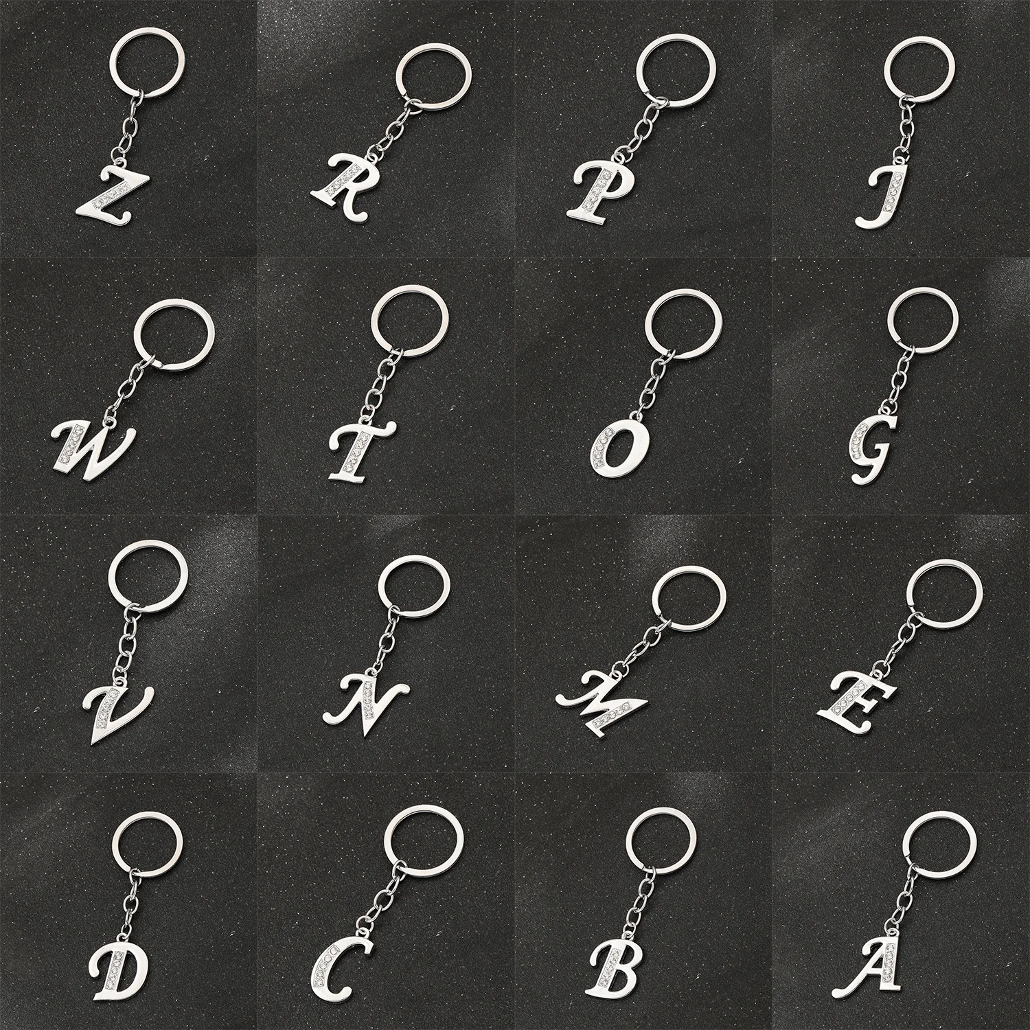 Creative 26 letter metal keychain pendant with diamond inlay, simple car keychain, keychain, party gift
