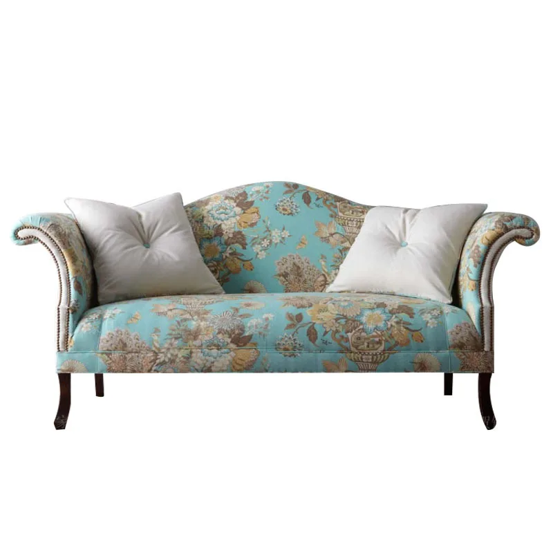 American neoclassical double sofa, European three-person pastoral fabric sofa villa club color sofa combination