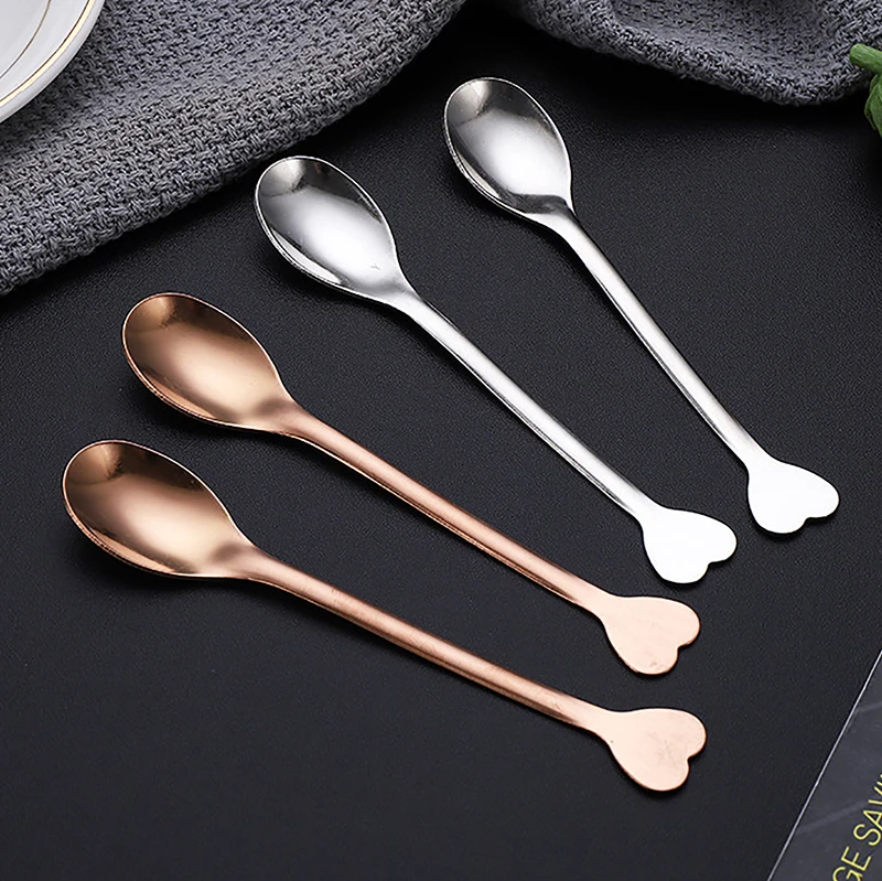 2pcs Stainless Steel Love Handle Shaped Coffee Spoon Teaspoon Children Spoon Beautiful 3 Colors Coffee Tea Use Kitchen Spoon