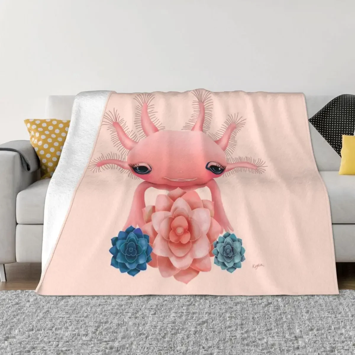 Pink Axolotl Throw Blanket Camping Flannel Fabric For Decorative Sofa Blankets