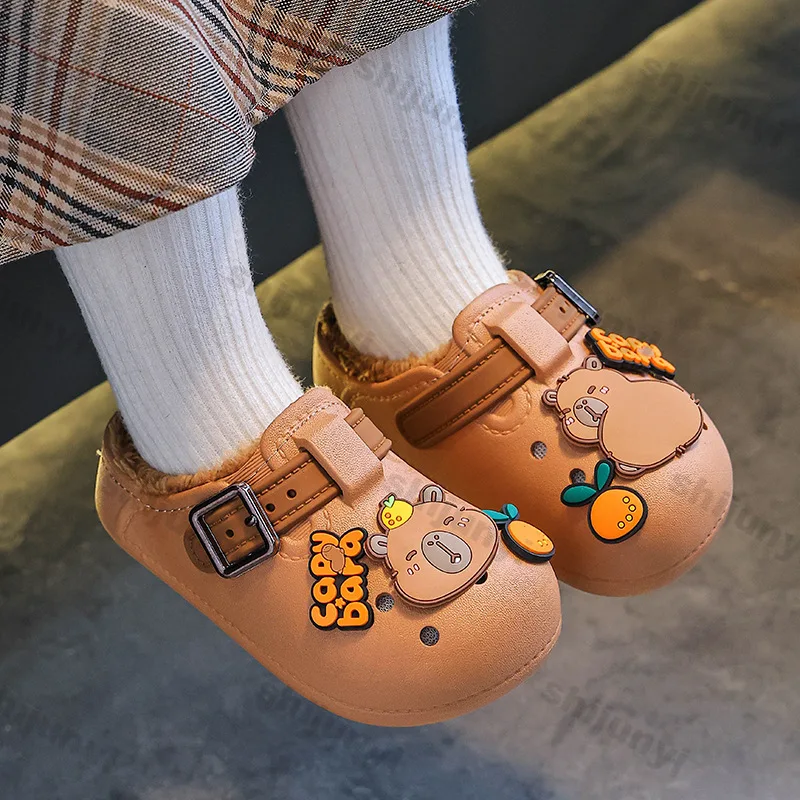 

Capybara Children's Cotton Slippers Winter 2025 Plush Waterproof Home Shoes for Boys Girls Anti Slip Warm Cotton Shoes for Kids