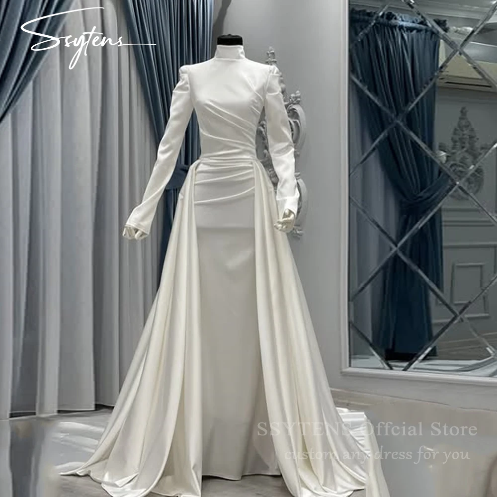 

SSYTENS Elegant Ivory Muslim Wedding Dresses High Neck Bride Dresses Saudi Long Sleeves White Civil Bridal Gowns Customized 2025