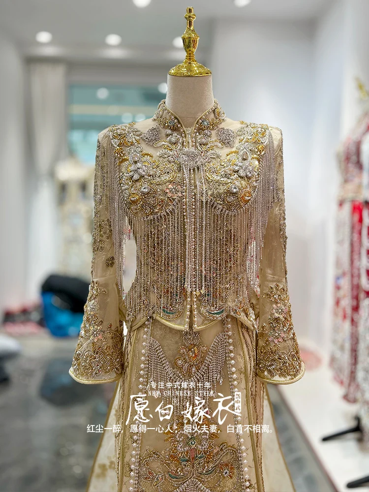 

Trailing Light-Colored Xiuhe Dress Bridal Wedding 2025 New Chinese Style Toast Bride Outfit Women