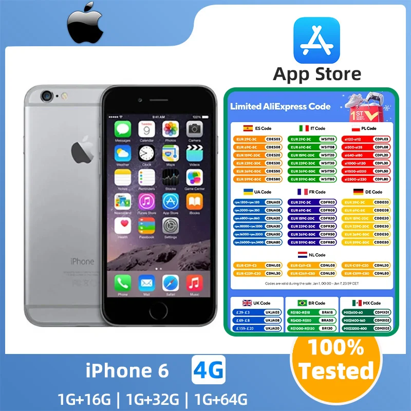 Apple iPhone 6 Unlocked Dual Core 4.7 inch 8MP  16/64/128GB ROM 1.4GHz  3G 4G LTE IOS Used Fingerprint Mobile Cell Phone