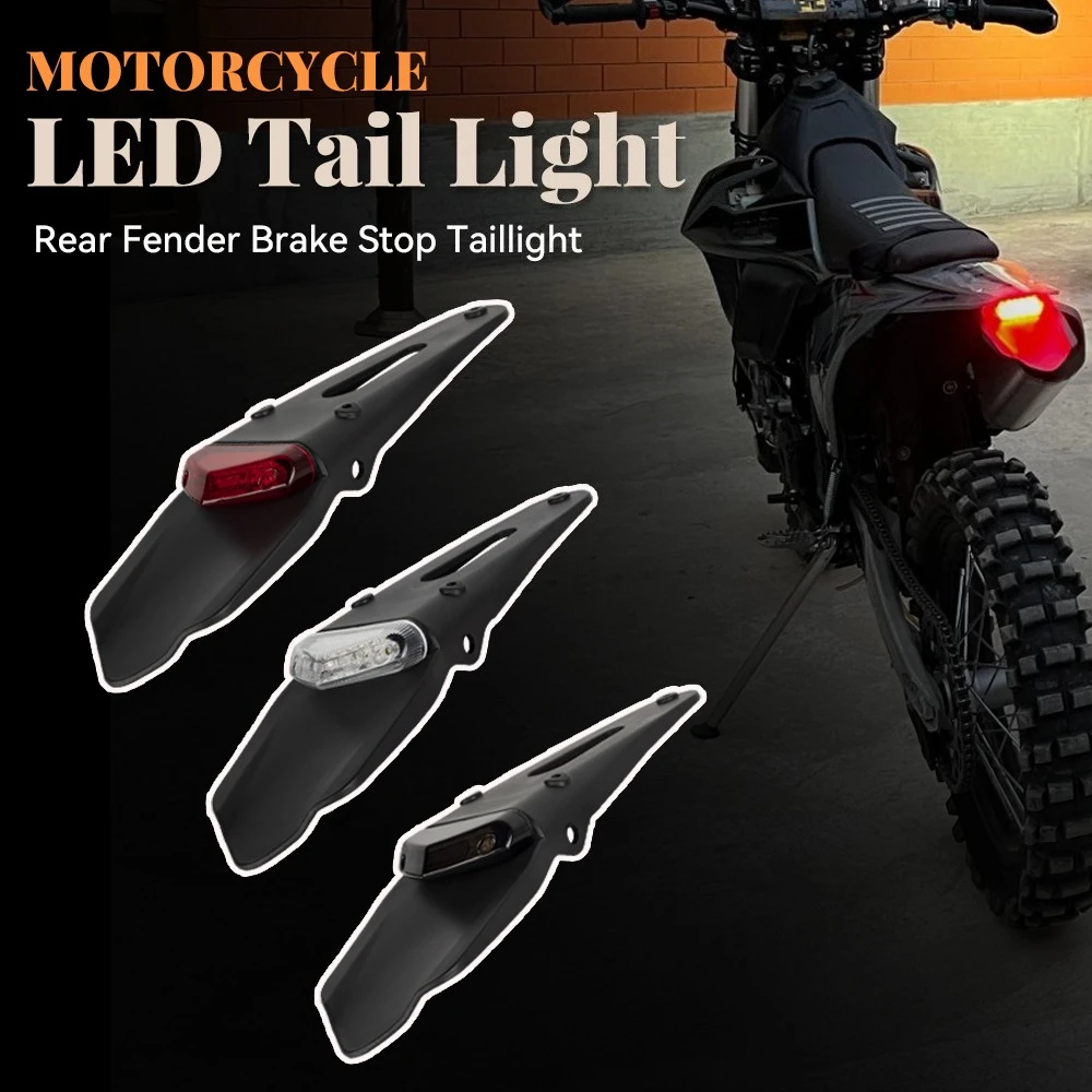 Motorcycle LED Taillight Brake Lamp 12V For Enduro Dirt Bike Trail Supermoto Motocross Enduro Rear Fender License Plate Bracket