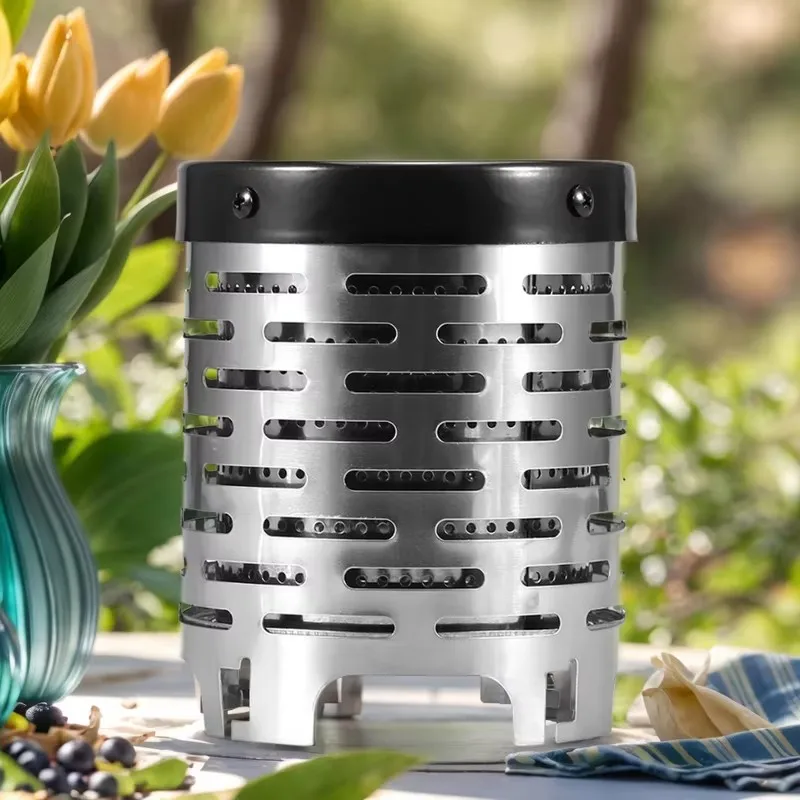 Compact Outdoor Camping Stove with Portable Stainless Steel Body and Heat-Resistant Cover