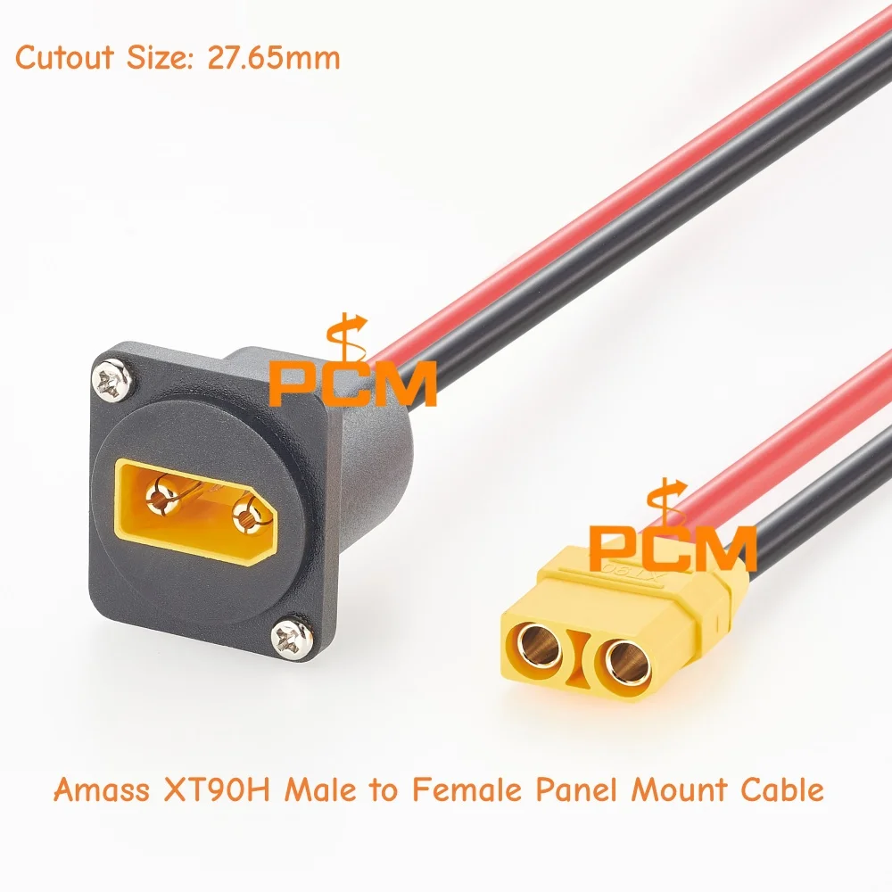 Amass XT90H Male to Female Panel Mount Cable 10AWG Silicone Wire High Current Battery Power Cable for RC Drone EV Solar System