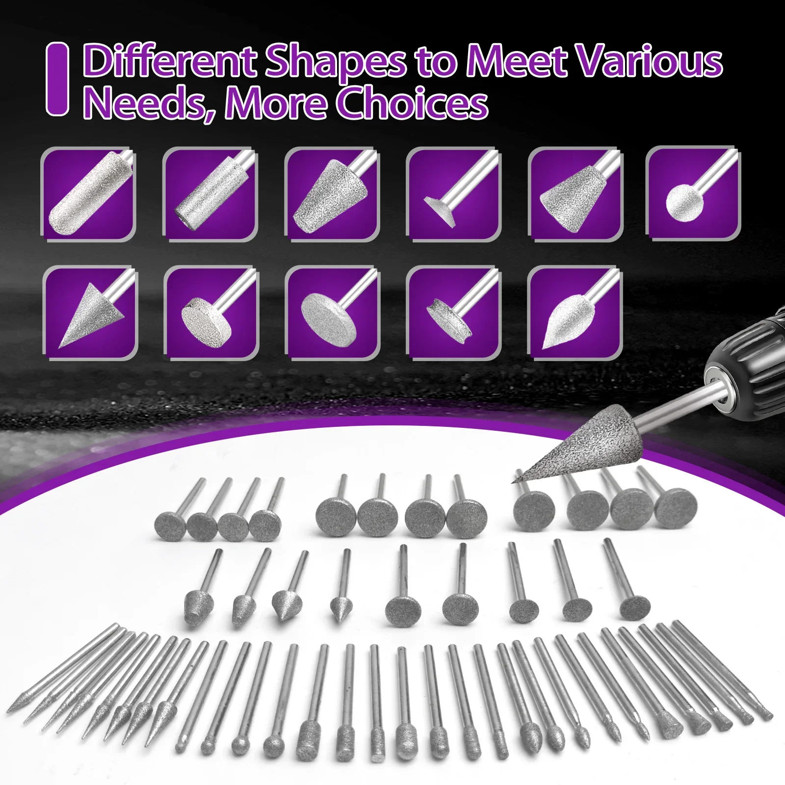 

52 шт. набор алмазных полировальных насадок, хвостовик 1/8 дюйма для камня/стекла/керамики-набор вращающихся инструментов для резьбы