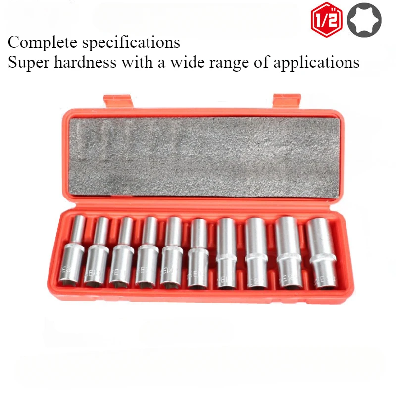 10Pcs Torx E Star Female Bit Sockets Set Hand Tool Kit 1/2\