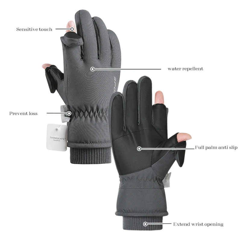 Men Winter Waterproof Gloves Sports Running Ski Touch Screen Fleece Gloves Non-slip Warm Fingers Motorcycle Cycling Gloves