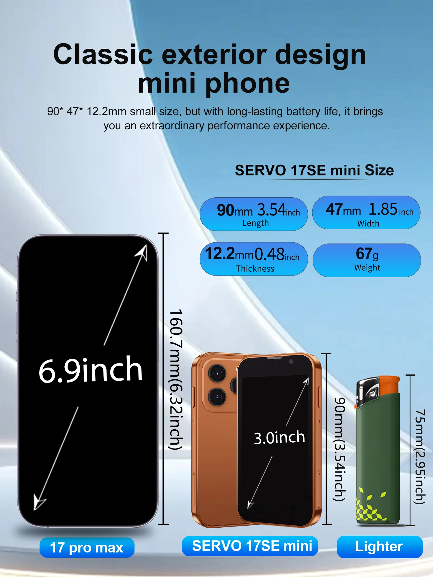 SERVO 17SE Mini Smartphone Android 9.0 2GB+16GB Dual SIM 3.0'' Screen Play Store WhatsApp GPS WiFi 3G WCDMA Small Mobile Phones