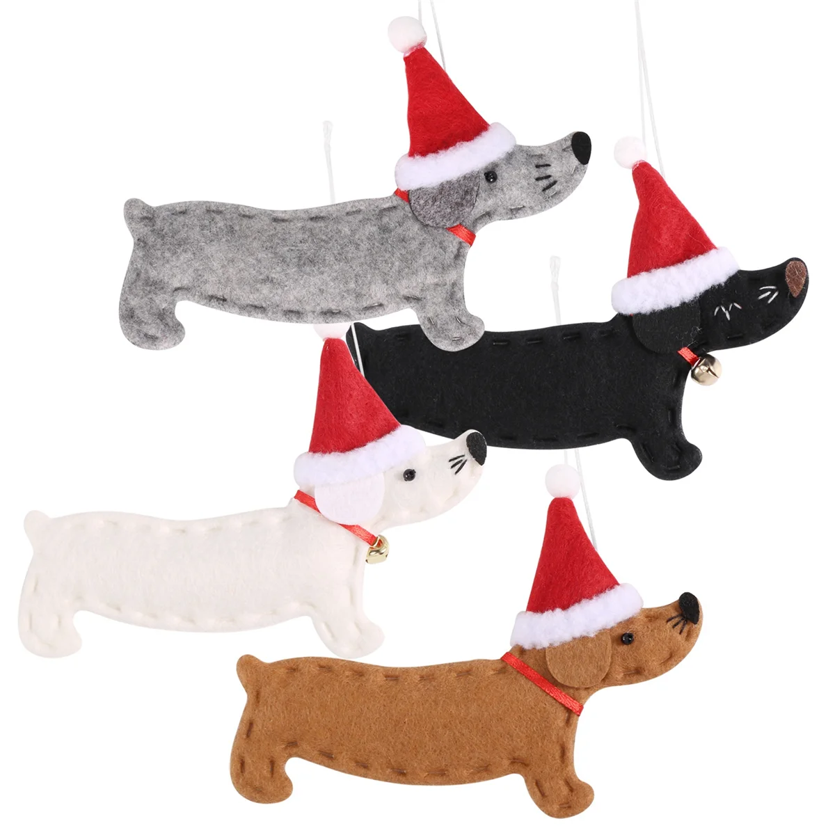 4 Uds. De adornos navideños, regalo de Navidad, decoración de árbol de Navidad de perro salchicha, colgante de muñeca, decoraciones colgantes para el hogar