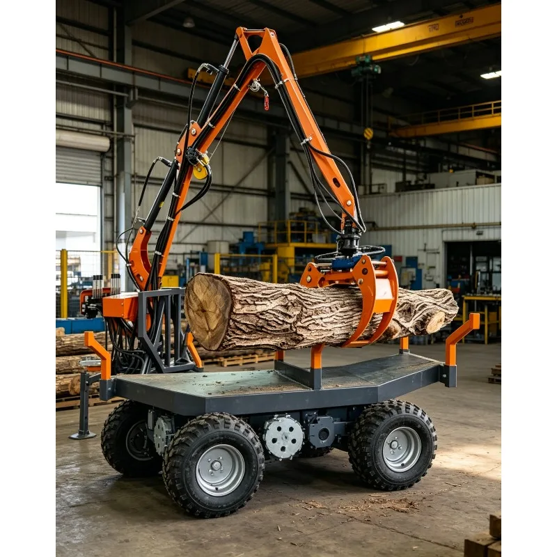 

Self-Loading Log Trailer with Crane Grapple | Hydraulic Winch Timber Transport Trailer | High Efficiency Forestry Wood Handling