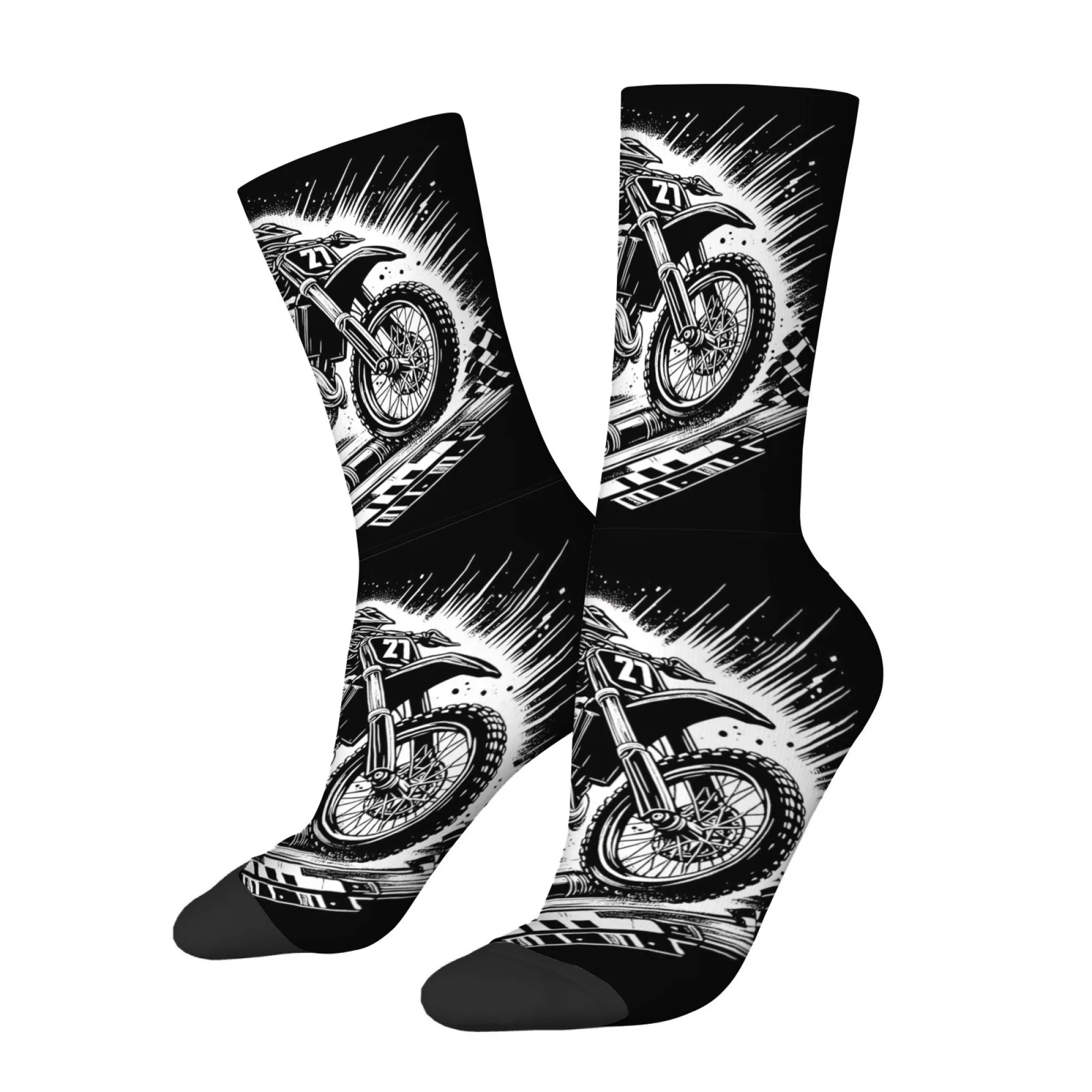 Men's Off-Road Motorcycle Printed Mid-Calf Socks Retro Print Style Hardcore and Passionate Style Soft Comfortable Riding Socks