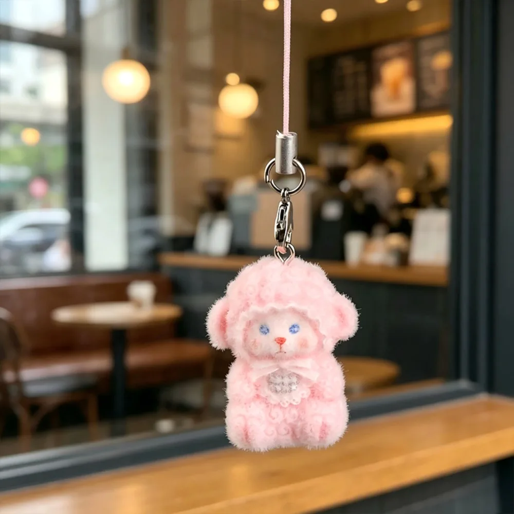 Sheep Pattern Flocking Sheep Keychain Bag Charm Handmade Craft Mini Lamb Pendant Phone Strap Handmade Bag Charms Bag Decoration