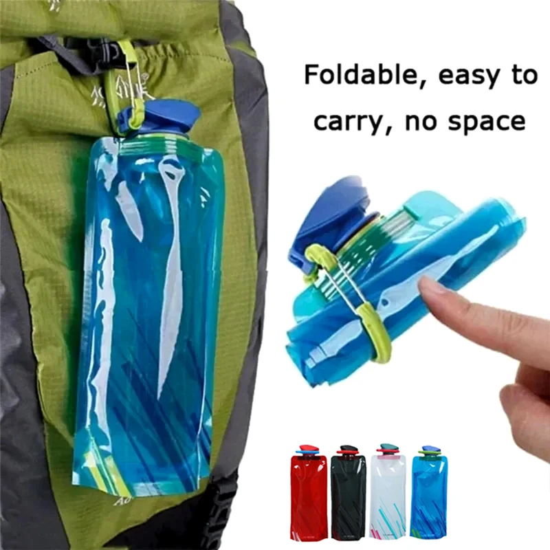 Ultra Light 700ml Foldable Water Bottle – Portable Soft Bag for Camping, Hiking & Outdoor Sports, With Handle & Hanging Hook