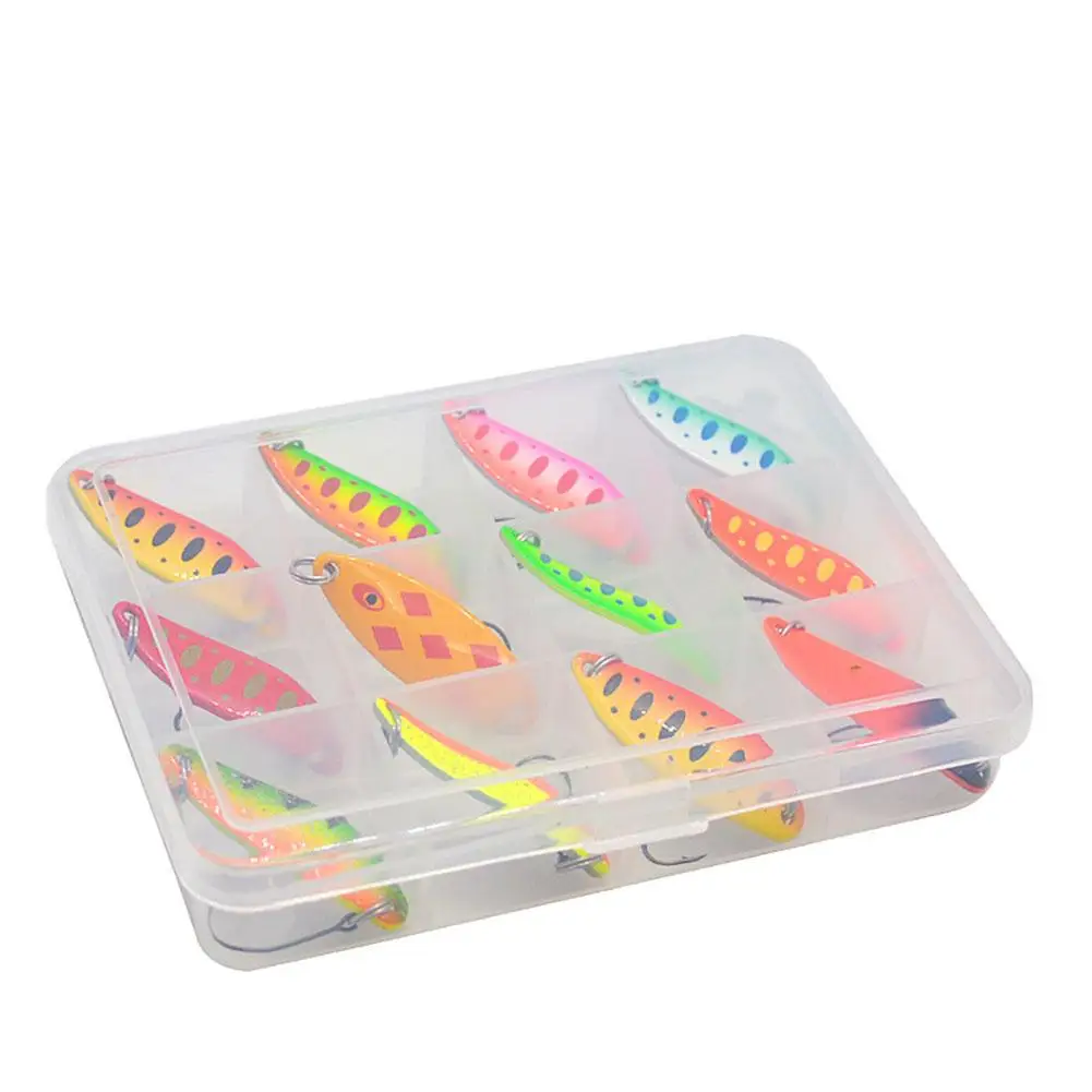 

12Pcs/Box Spoon Lures Kit Colorful Spinner Baits Artificial Hard Bait Fishing Jig With Tackle Box For Trout Bass Wholesale