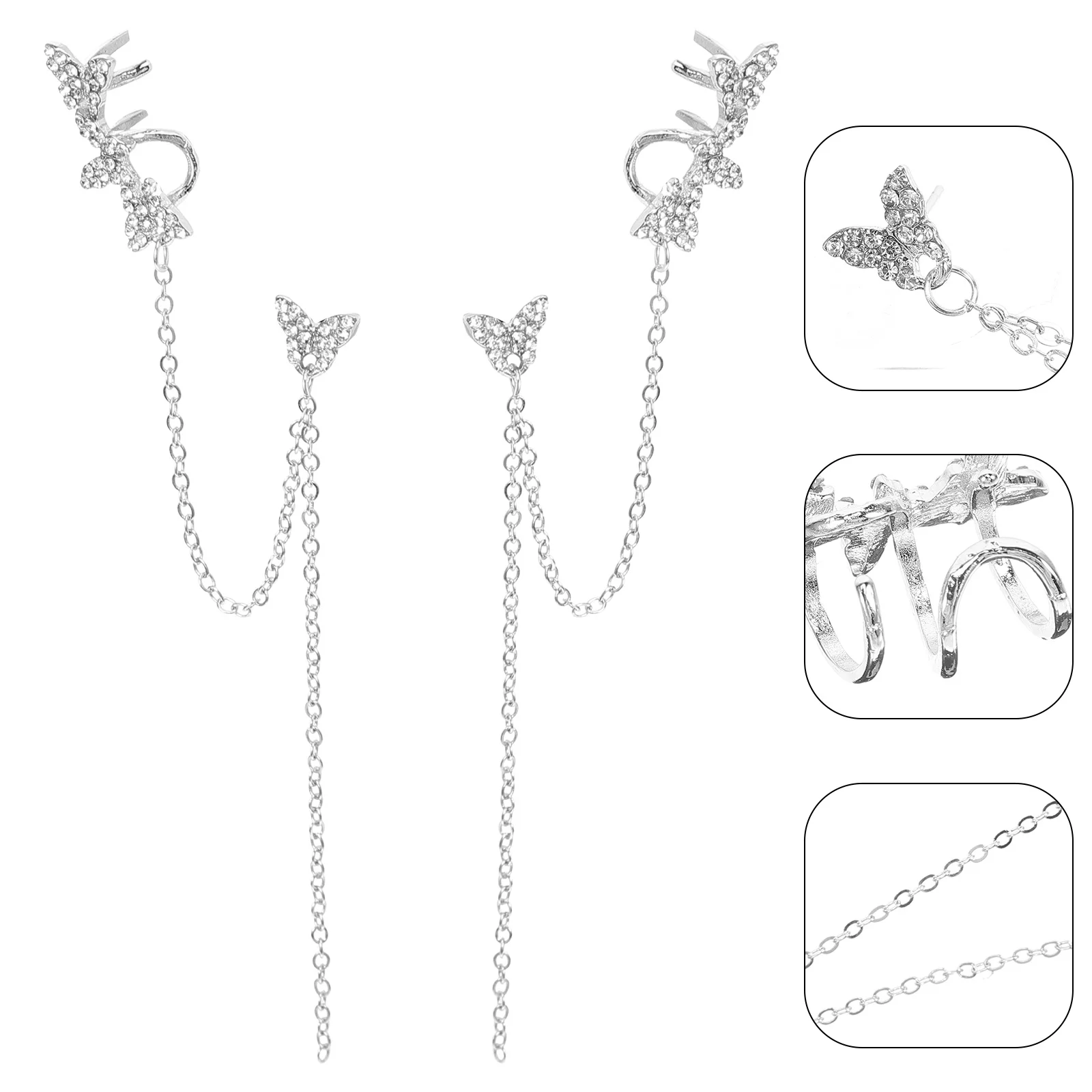 

1Pair Butterfly Earrings Trendy Sparkling Faux Diamond Dangle Clip on for Women Non Piercing Elegant Party Wedding Daily Wear