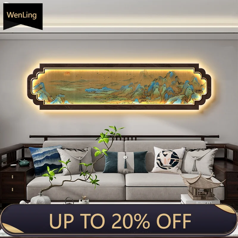 New Chinese Living Room Light Painting Qianli Jiangshan Map Sofa Background Wall Light Painting 2025 New Mural Light