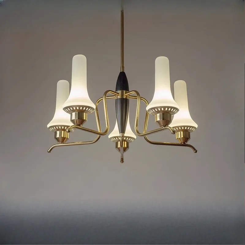 French Style Bronze Fluted Glass Living Room Chandelier Vintage Retro Bedroom Ceiling Light Classic Mid Century Modern Pendant