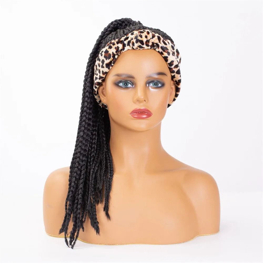 

Leopard Print Synthetic Braiding Hair Headband Wig Brown Curly Ponytail Style for Women Turban Wrap