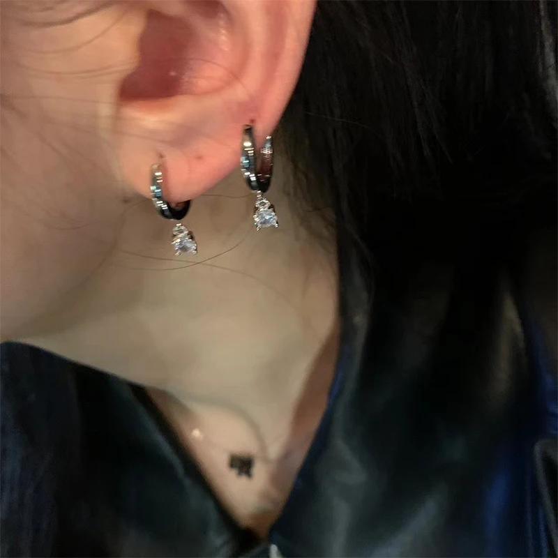 1Pair Fashion Trend Shiny Zircon Hoop Earrings For Women Girls Exquisite Simple Earrings Wedding Jewelry Accessories Gifts