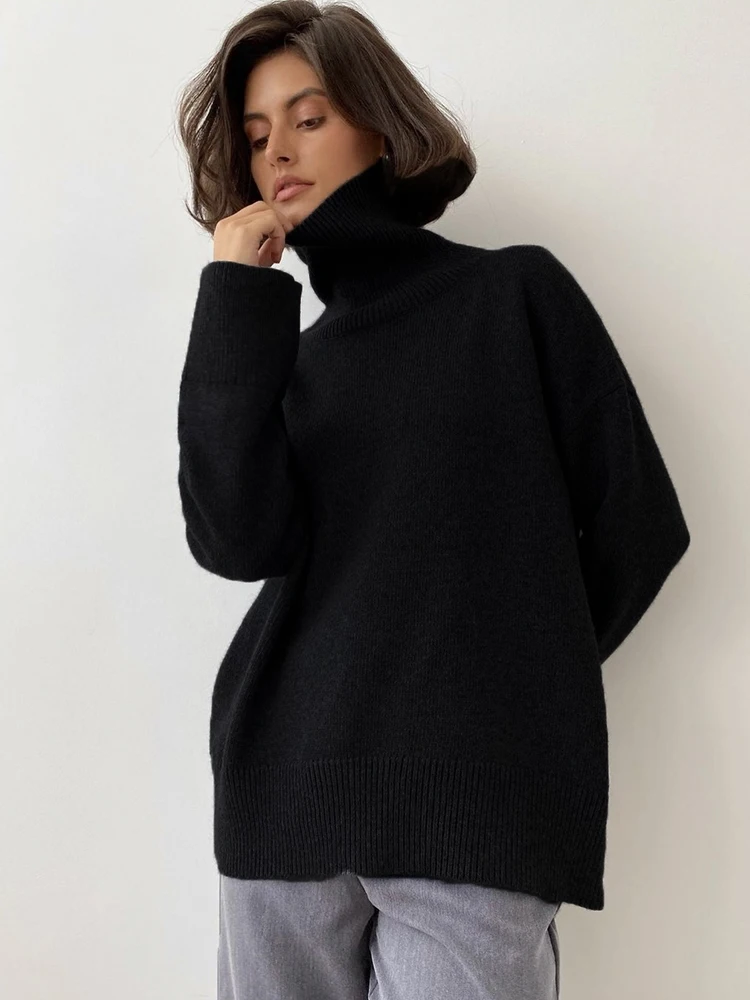 Hirsionsan Chic Turtle Neck Autumn Winter Sweater Women Soft Warm Basic Knitted Pullover 12 Colors Loose Casual Female Jumper