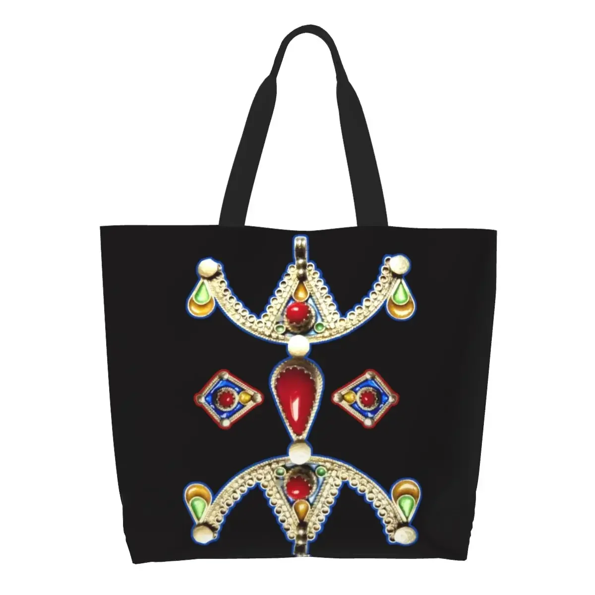 

Reusable Z Imazighen Kabyle Jewelry Shopping Bag Shoulder Canvas Tote Washable Amazigh Berber Ethnic Grocery Shopper s