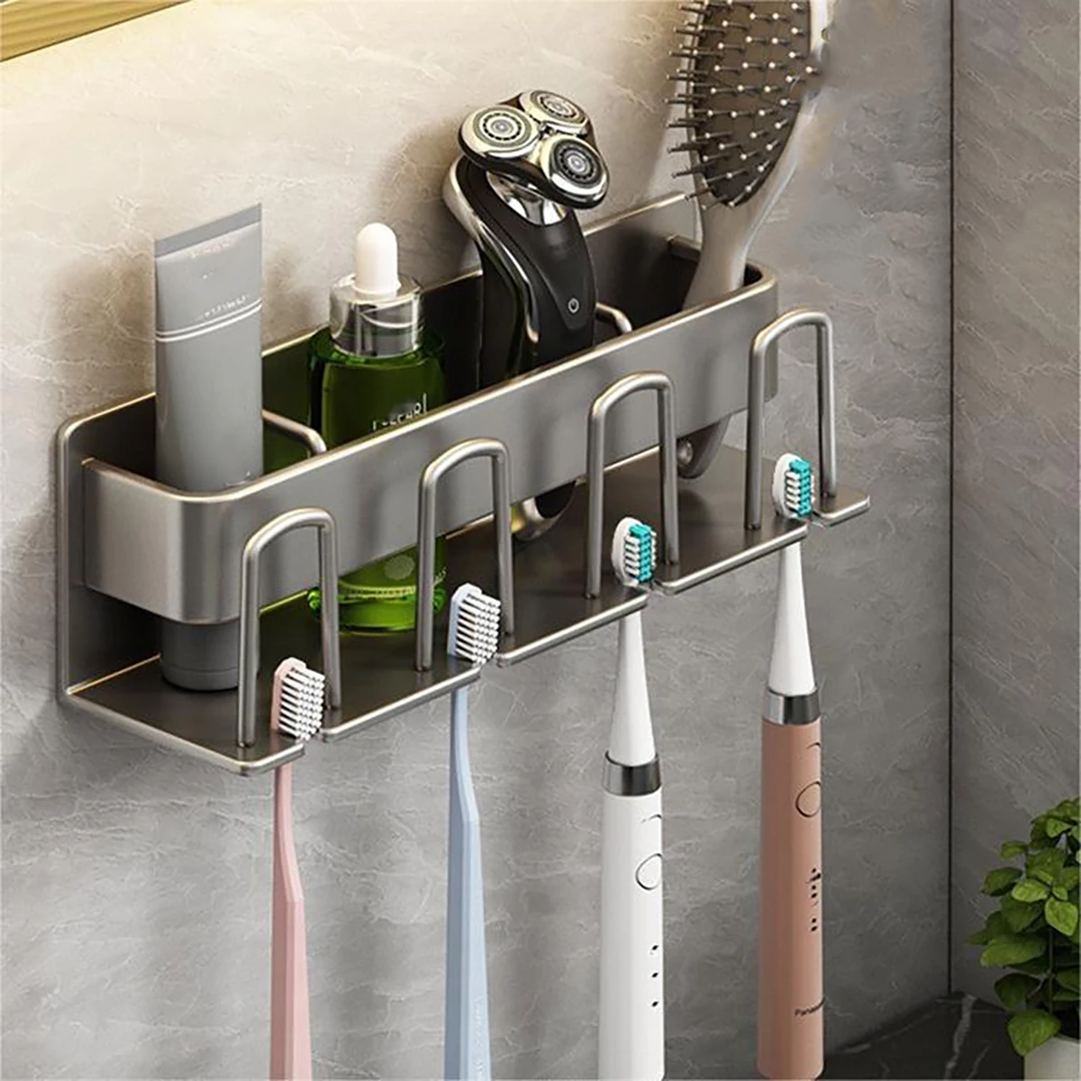 Toothbrush Stand Rack Organizer Electric Toothbrush Wall-Mounted Holder No Drilling Space Saving Bathroom Accessories