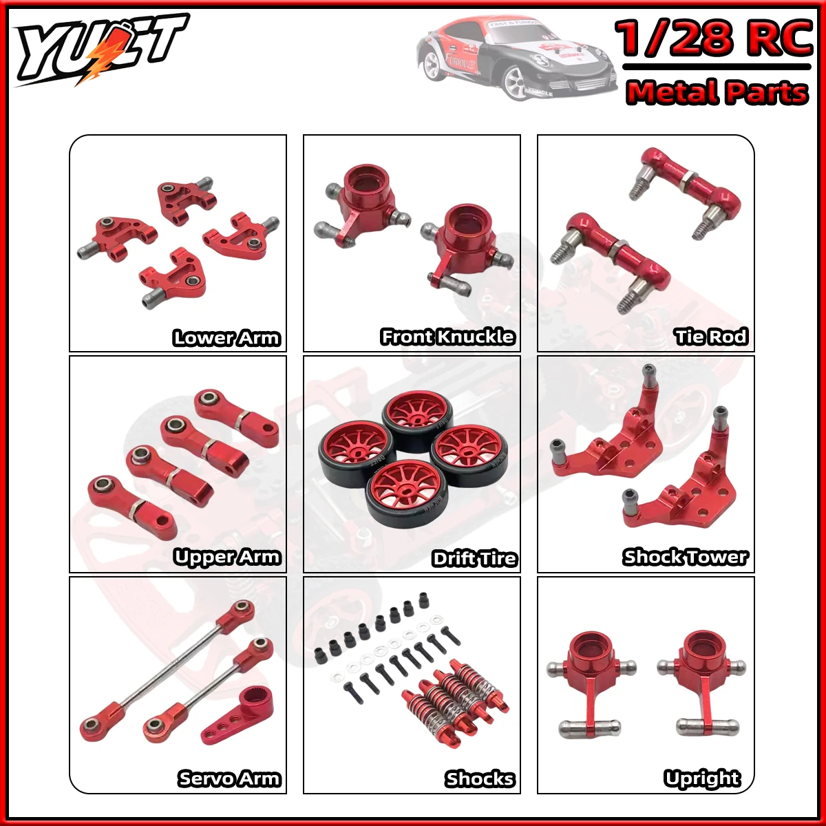 

1/28 Mini-Z RC Metal Upgrade Kit Shocks Servo Arm For WLtoys K969 K989 284131 284010 284161 K979 P929 P939 RC Car Parts