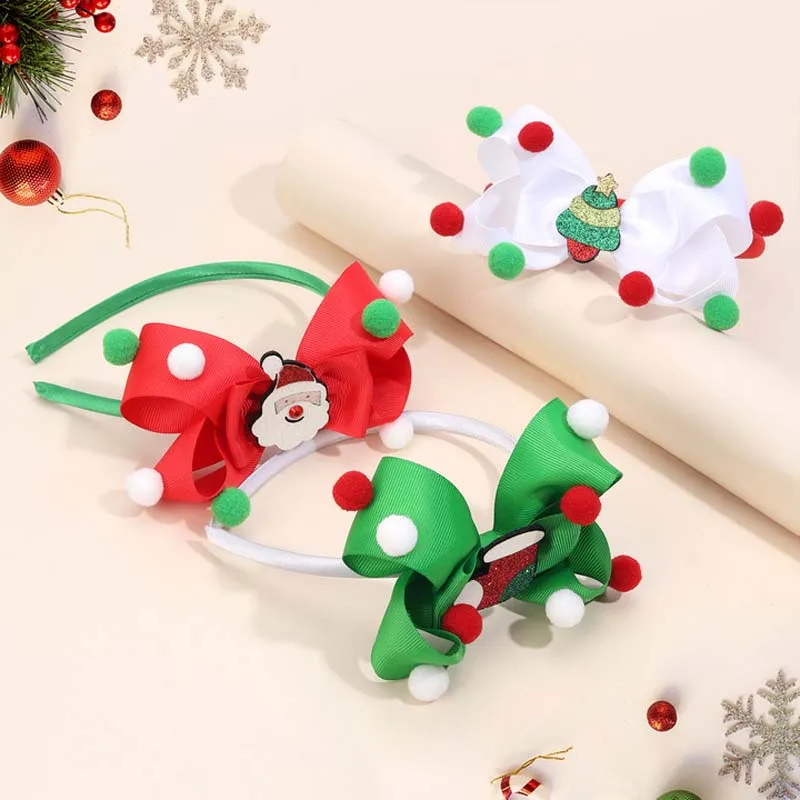 Oaoleer süße Mädchen Weihnachten Haar bänder niedlichen Weihnachts baum Plüsch Ball Stirnband Kinder Kopf bedeckung Haar Reifen Party Baby Haarschmuck