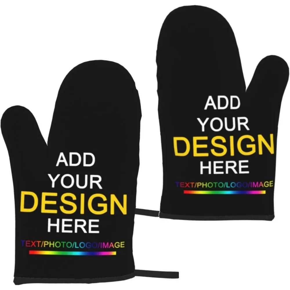 Personalized Heat Resistant Oven Mitts Custom Picture Logo Text Customized Non-Slip Oven Mitt Set for Kitchen Cooking Baking