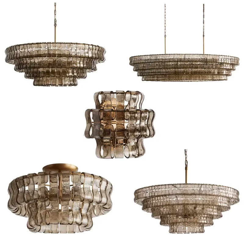 Modern Round Gray Transparent Glass Chandelier Luxury Lighting Fixture for Dining Room Living Room Bedroom Home Decor