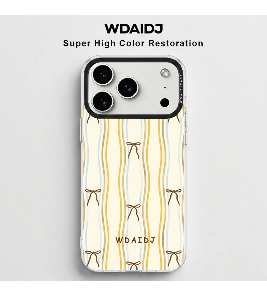 

Cute Brown Bow And Wavy Stripe Print Clear Phone Case For Iphone 13 14 15 16 17 Scratch Resistant Slim Fit Protective Case
