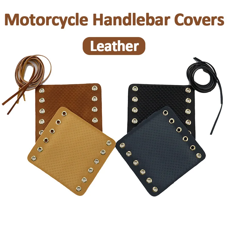 2pcs Motorcycle Handlebar Covers Retro Universal Leather Handle Cover Decoration Non-slip Adjustable